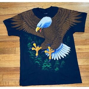 Vintage Liquid Blue Eagle Graphic T-Shirt Mens Medium Black